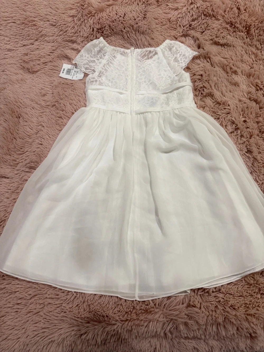 David's Bridal White Lace Bodice Chiffon Flower Girl Dress - Picture 4 of 4